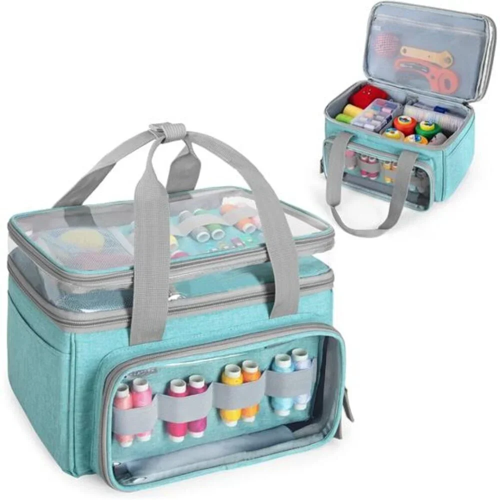 Double-Layer Sewing Storage Organizer with Transparent Compartment, Large